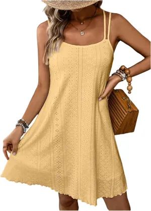 SOLY HUX Women's Hollow Out Beach Dresses Summer Sundresses Sleeveless Vacation Flowy Short Dress