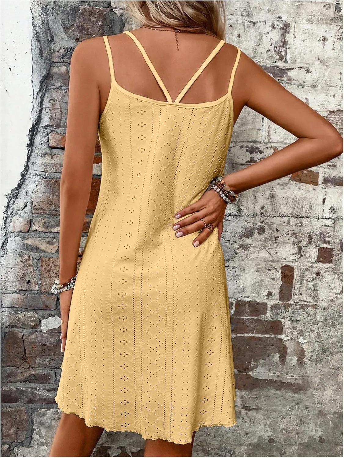 SOLY HUX Women's Hollow Out Beach Dresses Summer Sundresses Sleeveless Vacation Flowy Short Dress
