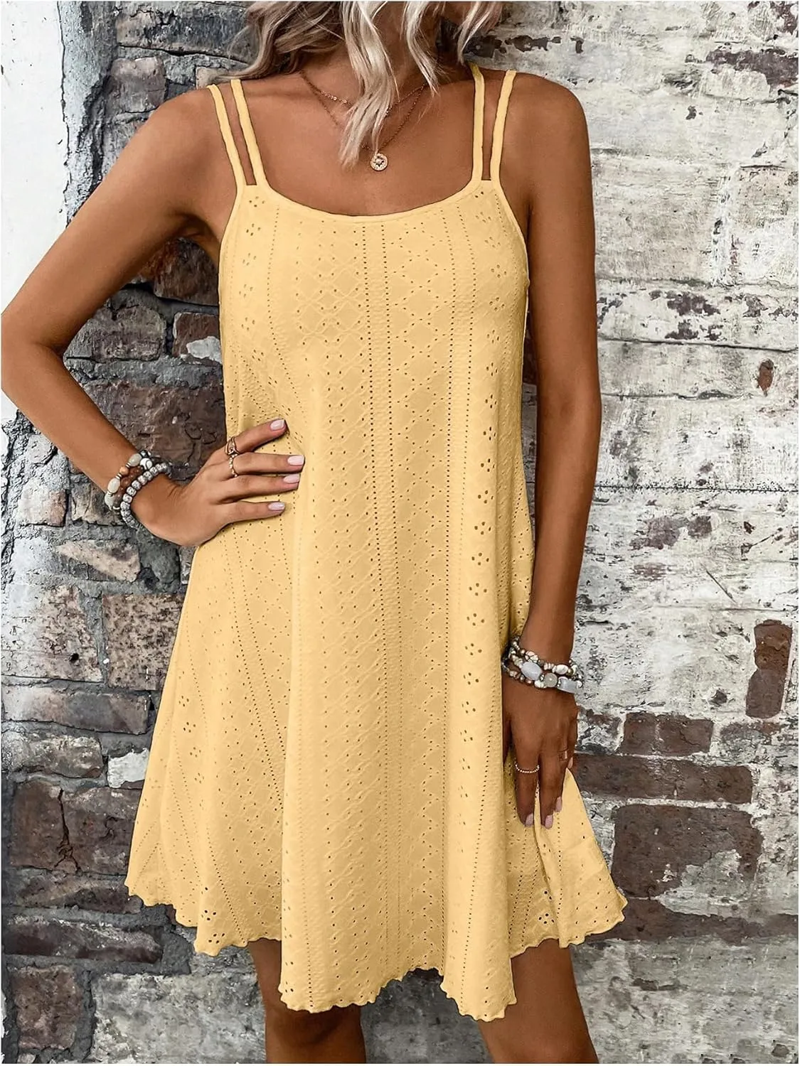 SOLY HUX Women's Hollow Out Beach Dresses Summer Sundresses Sleeveless Vacation Flowy Short Dress