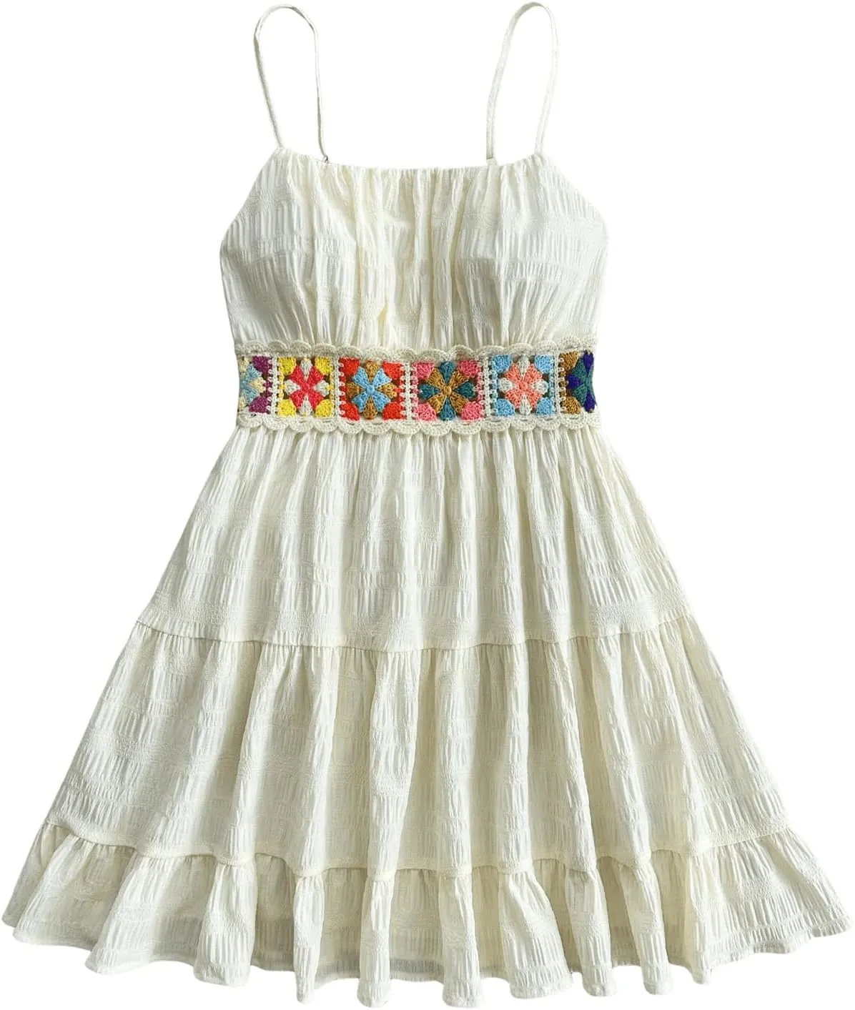 SOLY HUX Women's Summer Dresses Crochet Floral Boho Cami Dress Beach Vacation Mini Dress