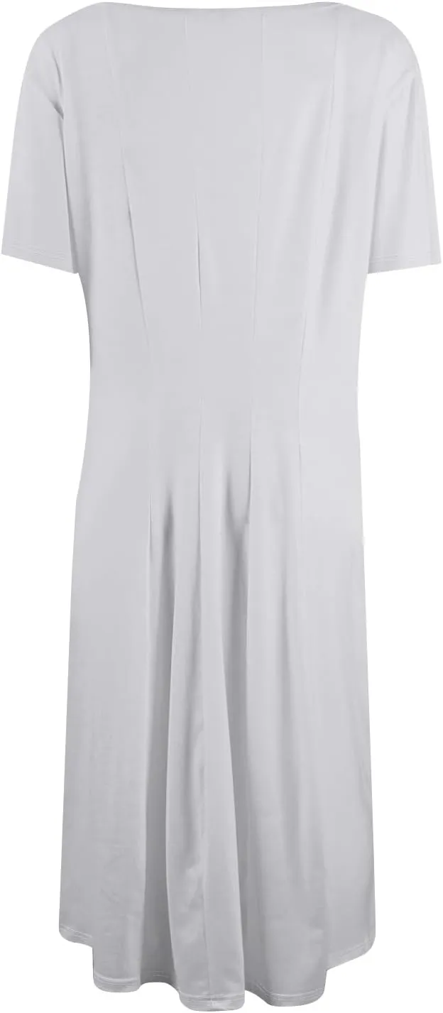 Spring Dresses for Women 2025 Cinched Waist Short Sleeve with Side Pocket Vacation Dress Baggy Midi Crewneck Dress