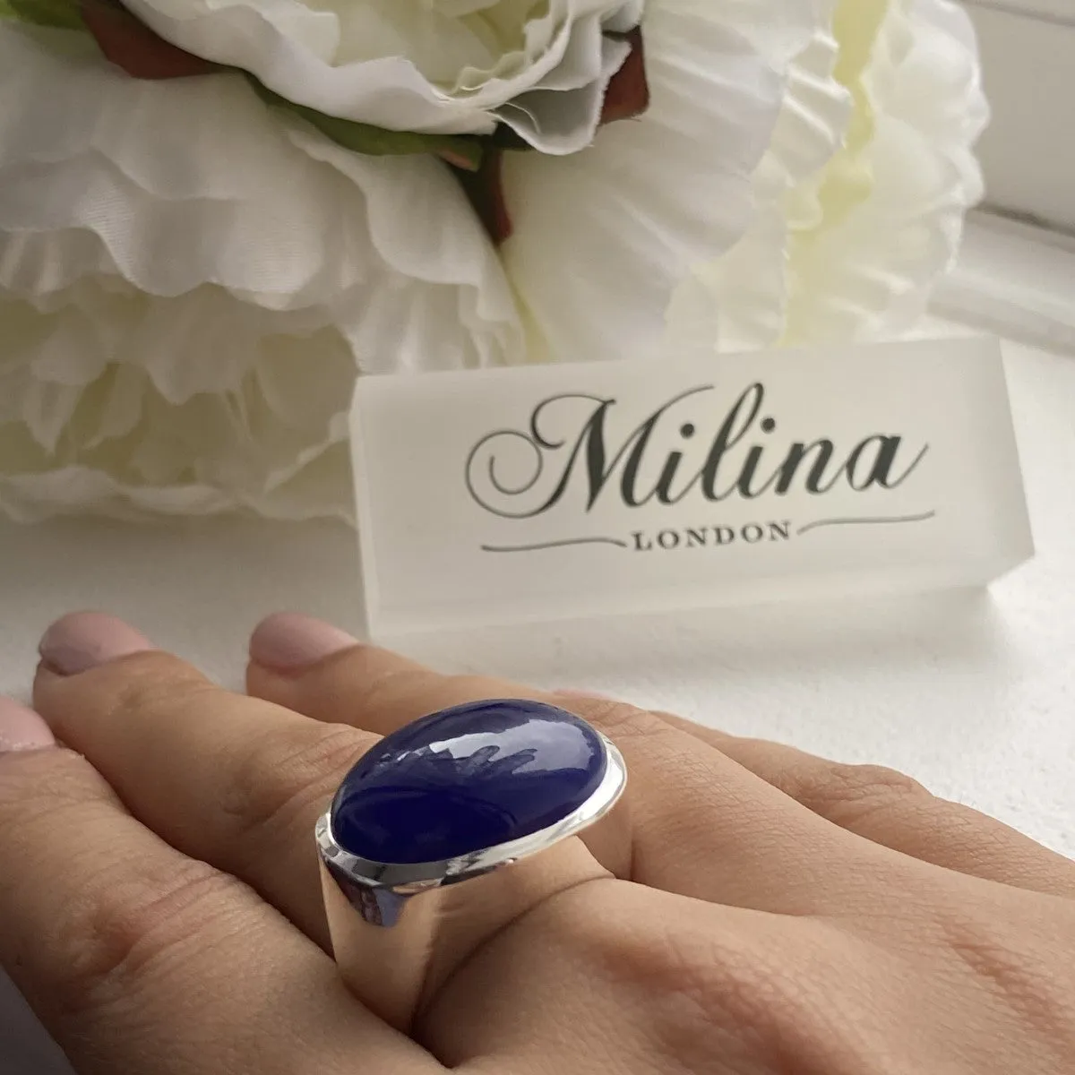 Statement Sterling Silver Blue Chalcedony Gemstone Ring
