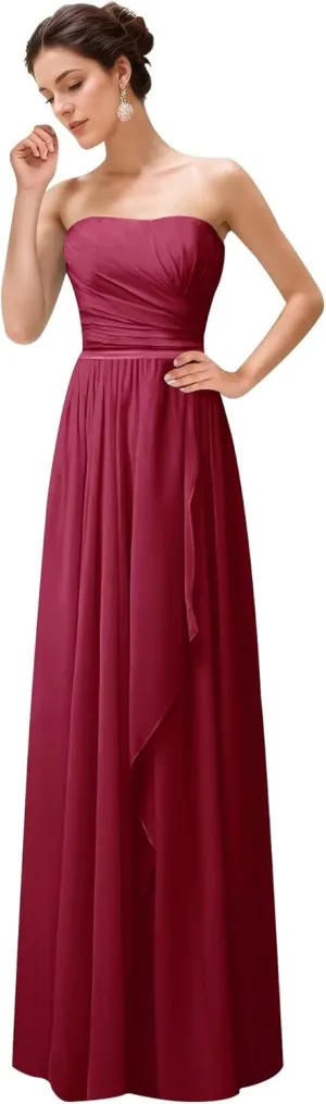 Strapless Prom Dresses for Women Ruffle Chiffon Bridesmaid Gowns Long Sweetheart Formal Gowns and Evening Dresses
