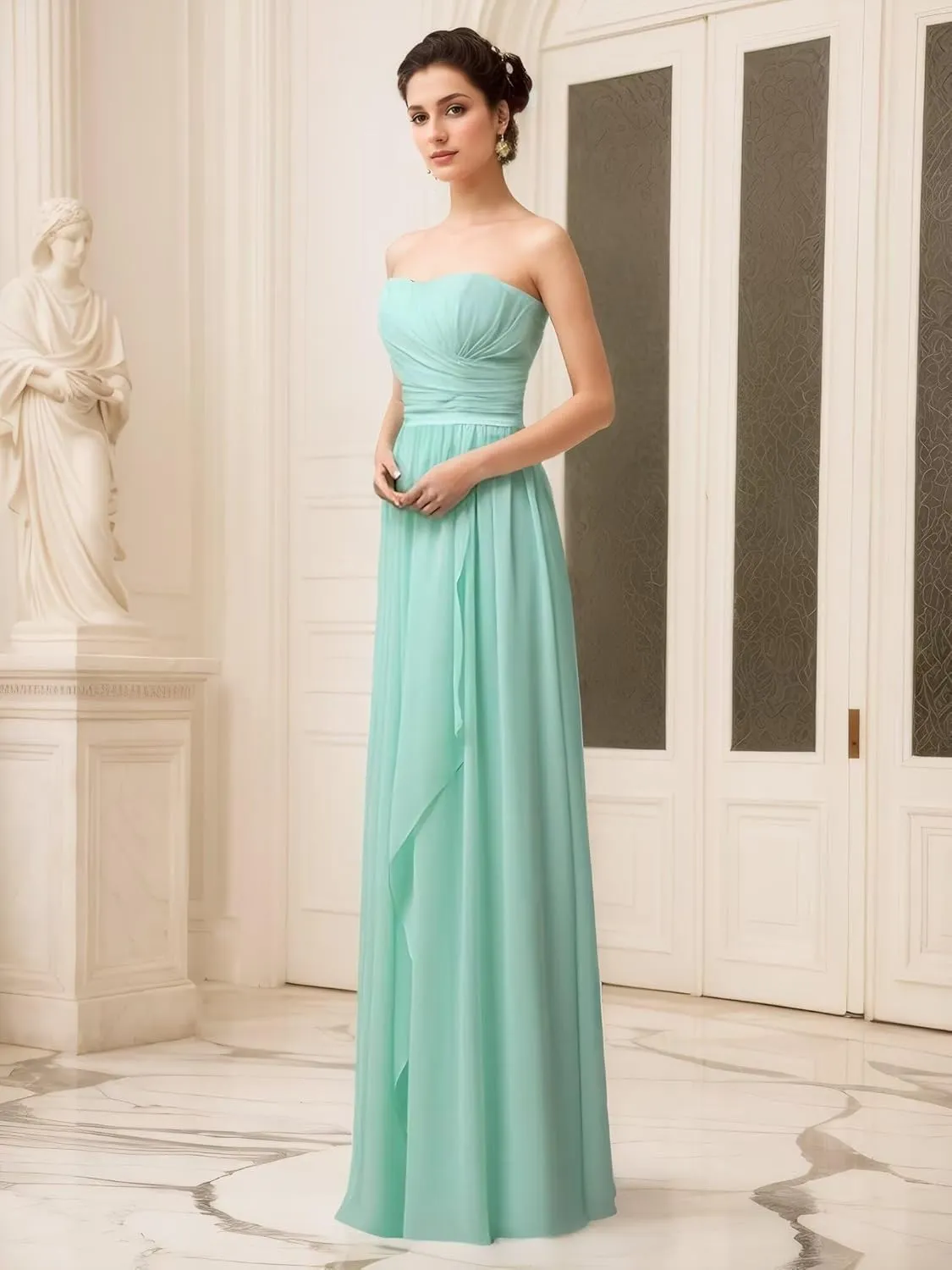 Strapless Prom Dresses for Women Ruffle Chiffon Bridesmaid Gowns Long Sweetheart Formal Gowns and Evening Dresses