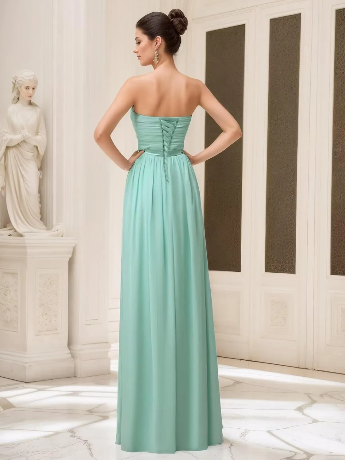 Strapless Prom Dresses for Women Ruffle Chiffon Bridesmaid Gowns Long Sweetheart Formal Gowns and Evening Dresses