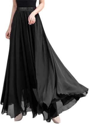 Summer Beach Skirt for Women Flowy Chiffon Maxi Skirts Floor Length High Waisted Pleated Skirt Vintage Tea Party Dresses