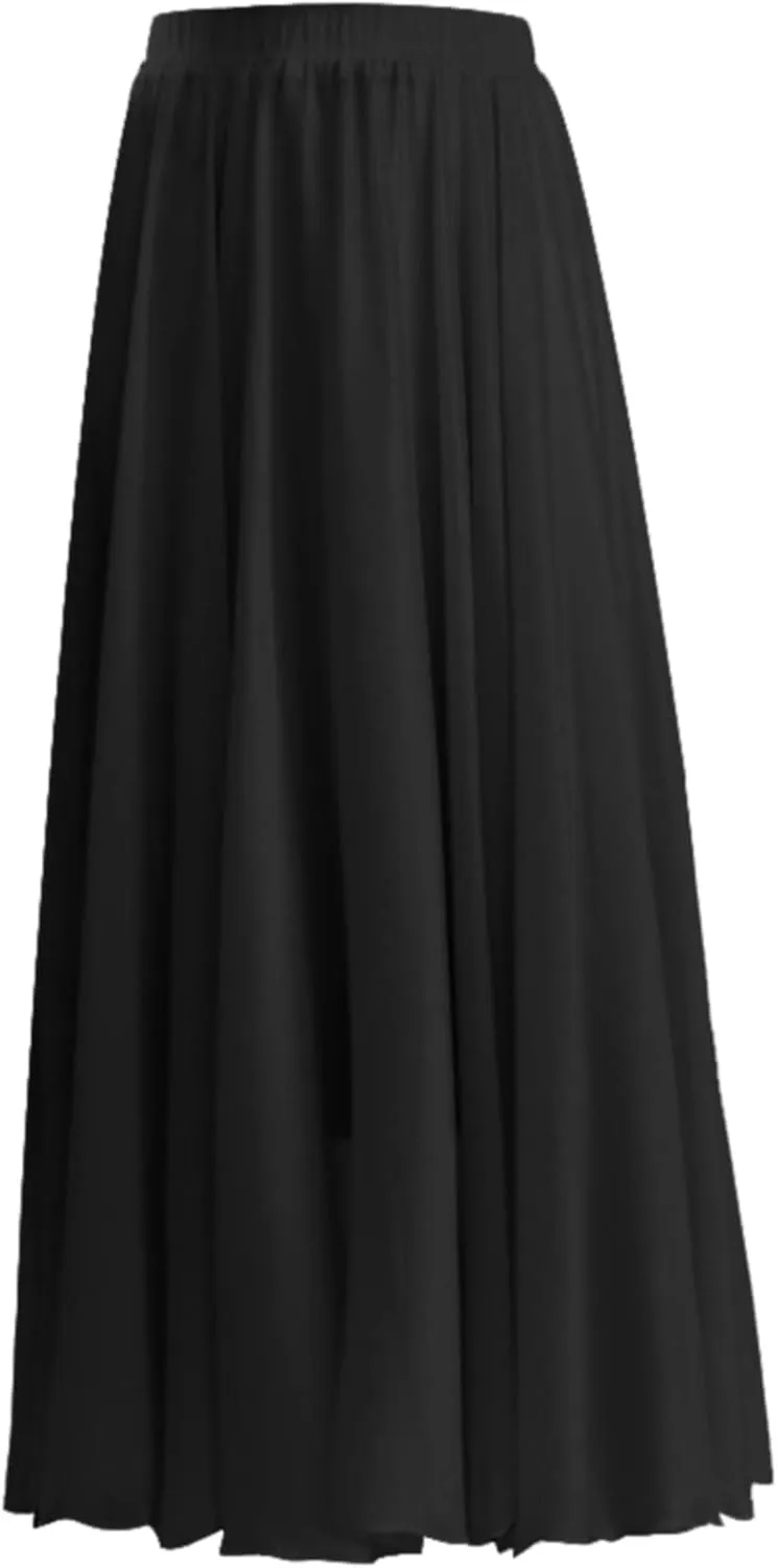 Summer Beach Skirt for Women Flowy Chiffon Maxi Skirts Floor Length High Waisted Pleated Skirt Vintage Tea Party Dresses