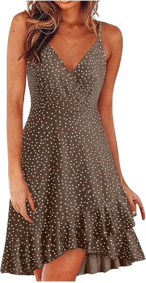 Summer Bohemian Women Dress Deep V Neck Mini Short Backless Beach Boho Spaghetti Strap Sleeveless Vacation Sundress