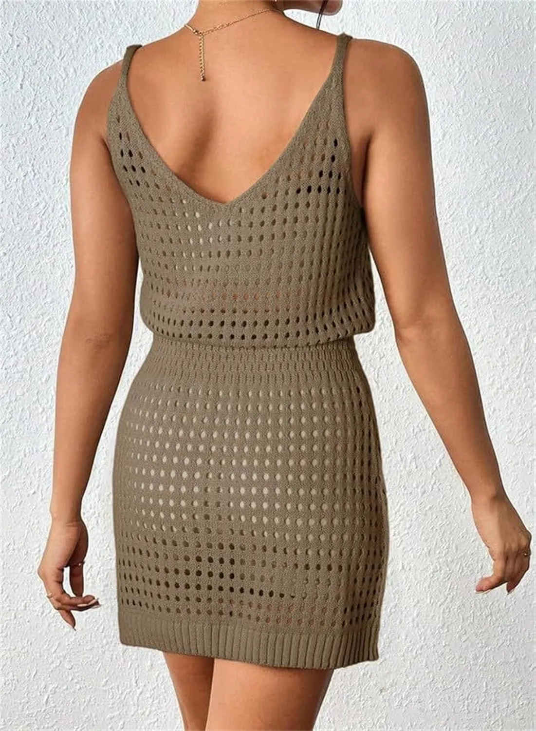 Summer Crochet Hollow Out Knit Beach Bathing Suit Swim Cover Ups for Women Sleeveless Vacation Dresses Outfits