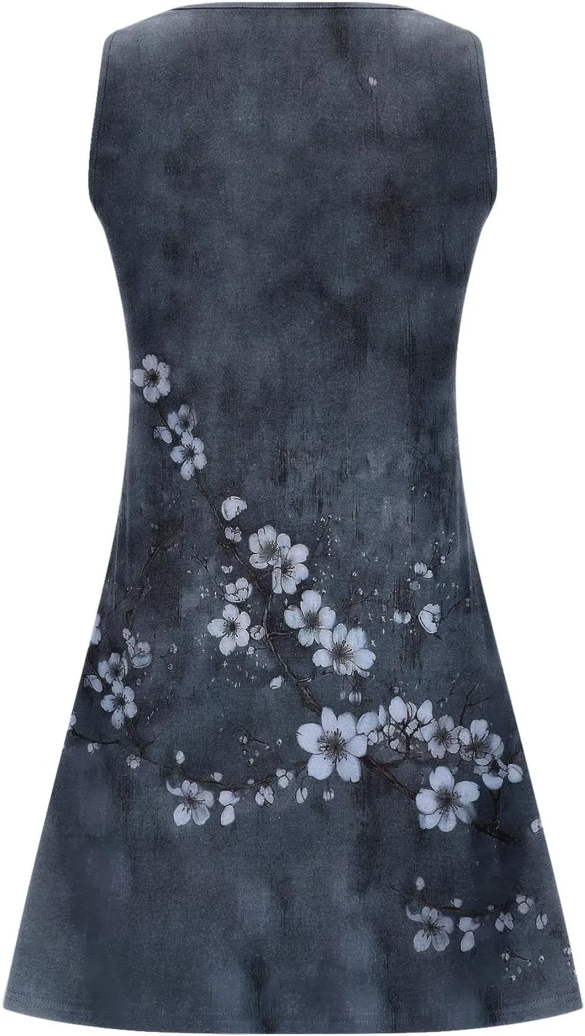 Summer Dresses for Women 2025 Beach Vacation Boho Floral Tunic Dress Sexy v Neck Sleeveless Mini Tank Sundress
