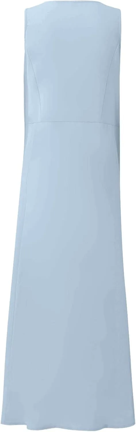 Summer Dresses for Women 2025 Casual Boho Sundress Crew Neck Sleeveless Beach Vacation Maxi Dresses with Pockets