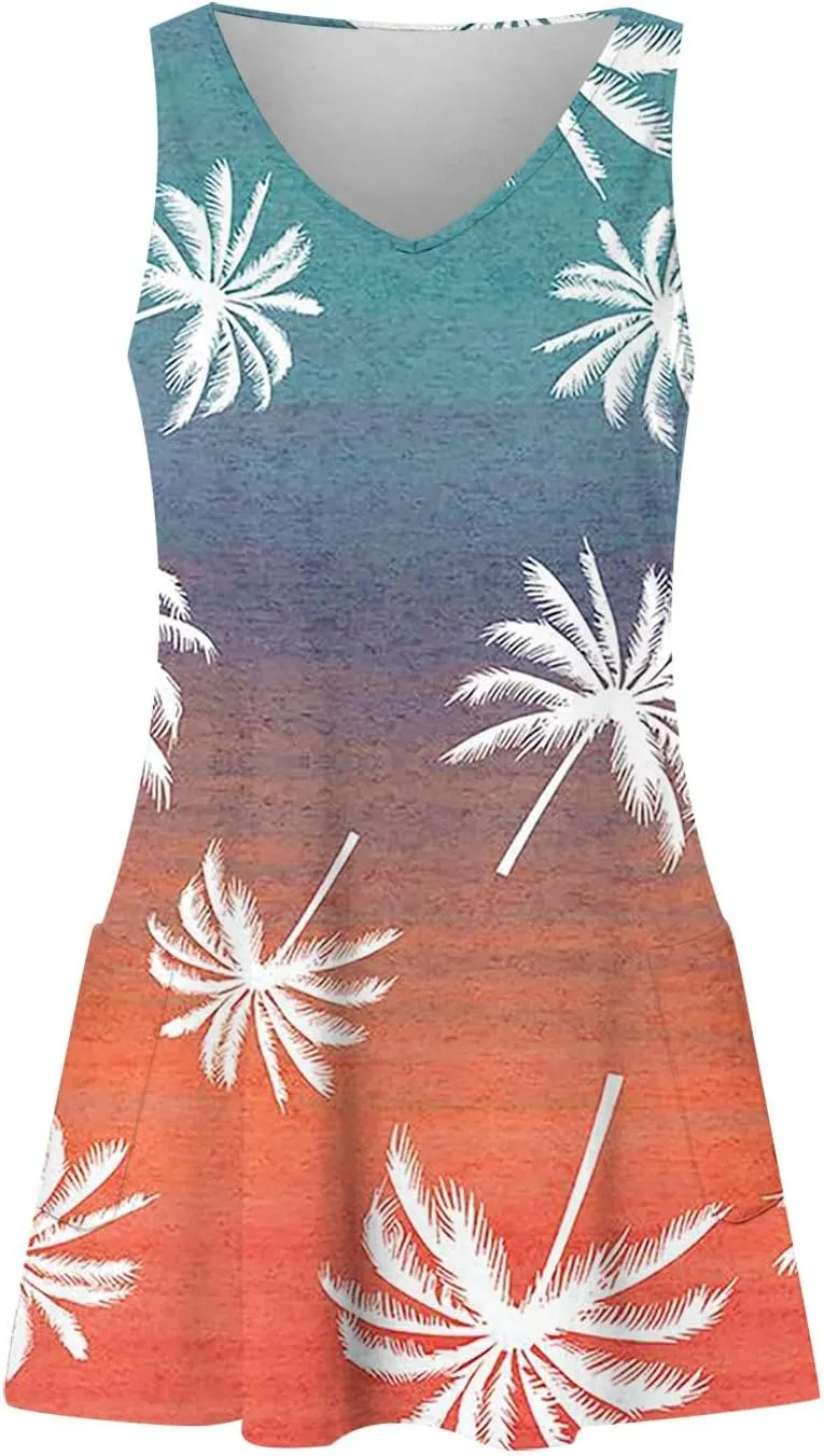 Summer Dresses for Women 2025 Loose V Neck Sleeveless Sundresses Hawaiian Tank Dress Swimsuit Coverup with Pockets