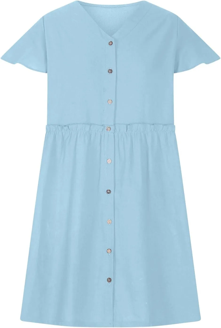 Summer Dresses for Women 2025 Sexy V Neck Short Sleeve Midi Dress Solid Elastic Waist A Line Button Dress