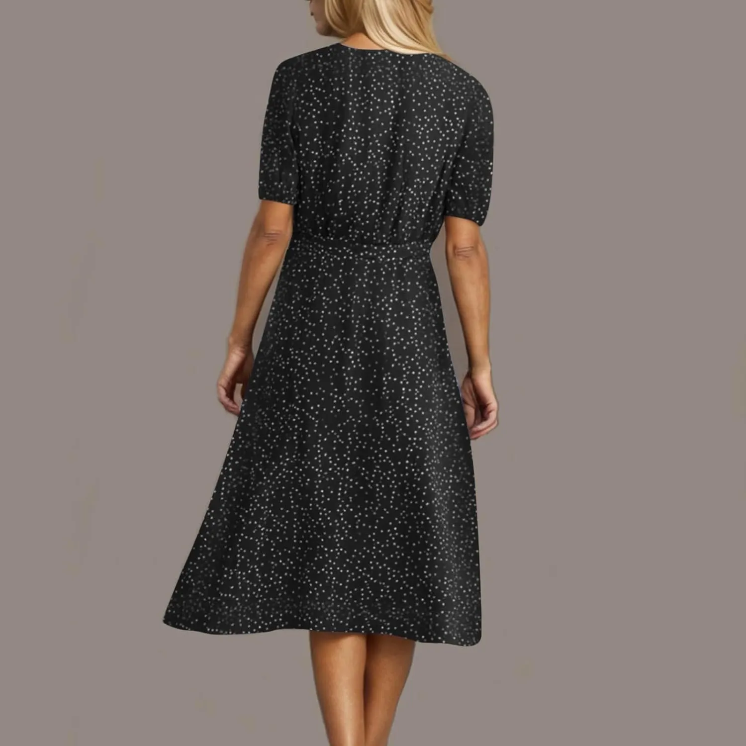 Summer Dresses for Women 2025 Short Sleeve Polka Dot Midi Dress V Neck A Line Sundress Beach Vacation Flowy Dresses