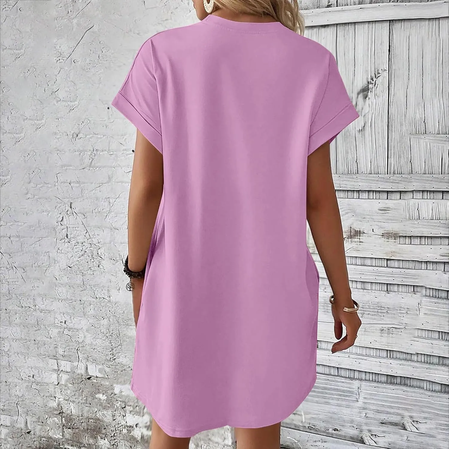 Summer Dresses for Women 2025 Trendy Short Sleeve Round Neck Tshirt Dress Casual Loose Mini Dress with Pockets