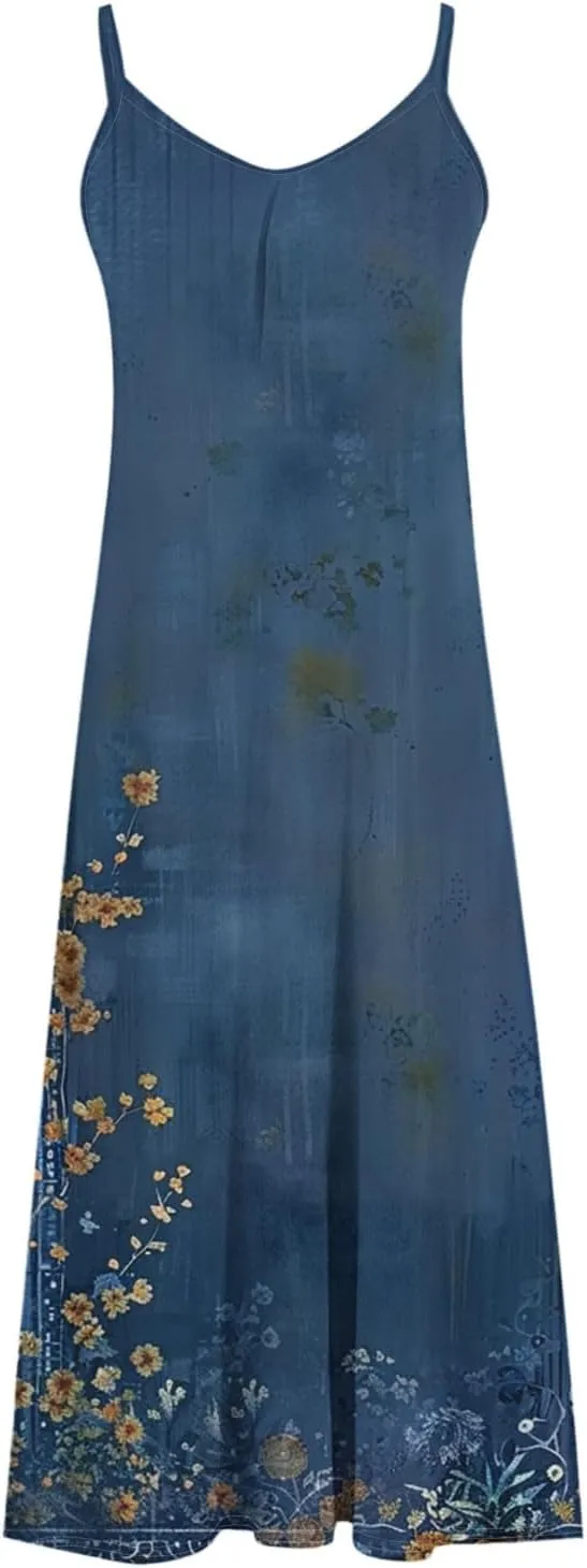 Summer Dresses for Women 2025 Vacation Floral Slip Dress Spaghetti Strap Flower Print Maxi Dresses Casual Sundress