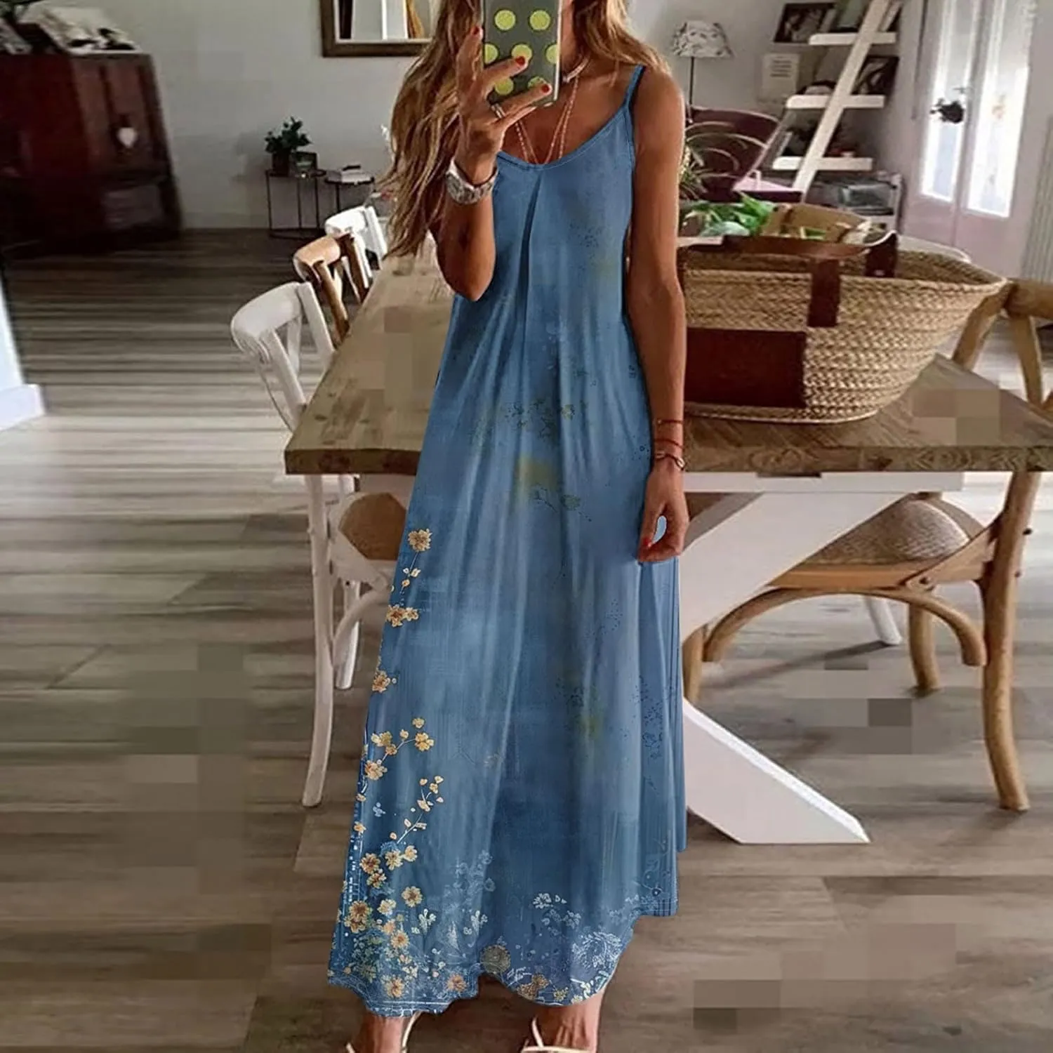 Summer Dresses for Women 2025 Vacation Floral Slip Dress Spaghetti Strap Flower Print Maxi Dresses Casual Sundress