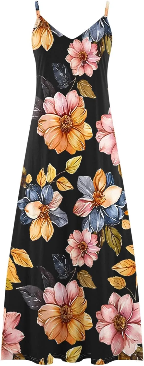 Summer Dresses for Women 2025 Vacation Floral Slip Dress Spaghetti Strap Flowers Printed Maxi Dresses Casual Sundress