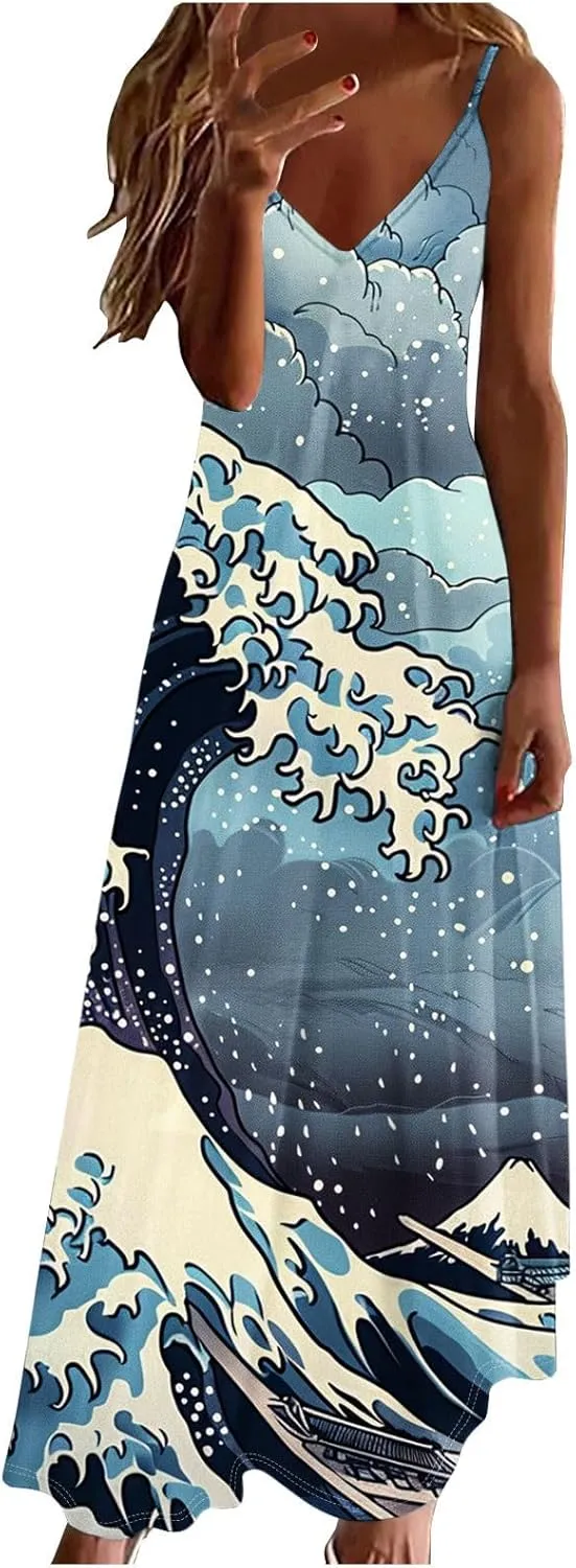Summer Dresses for Women 2025 Vacation Floral Slip Dress Spaghetti Strap Flowers Printed Maxi Dresses Casual Sundress