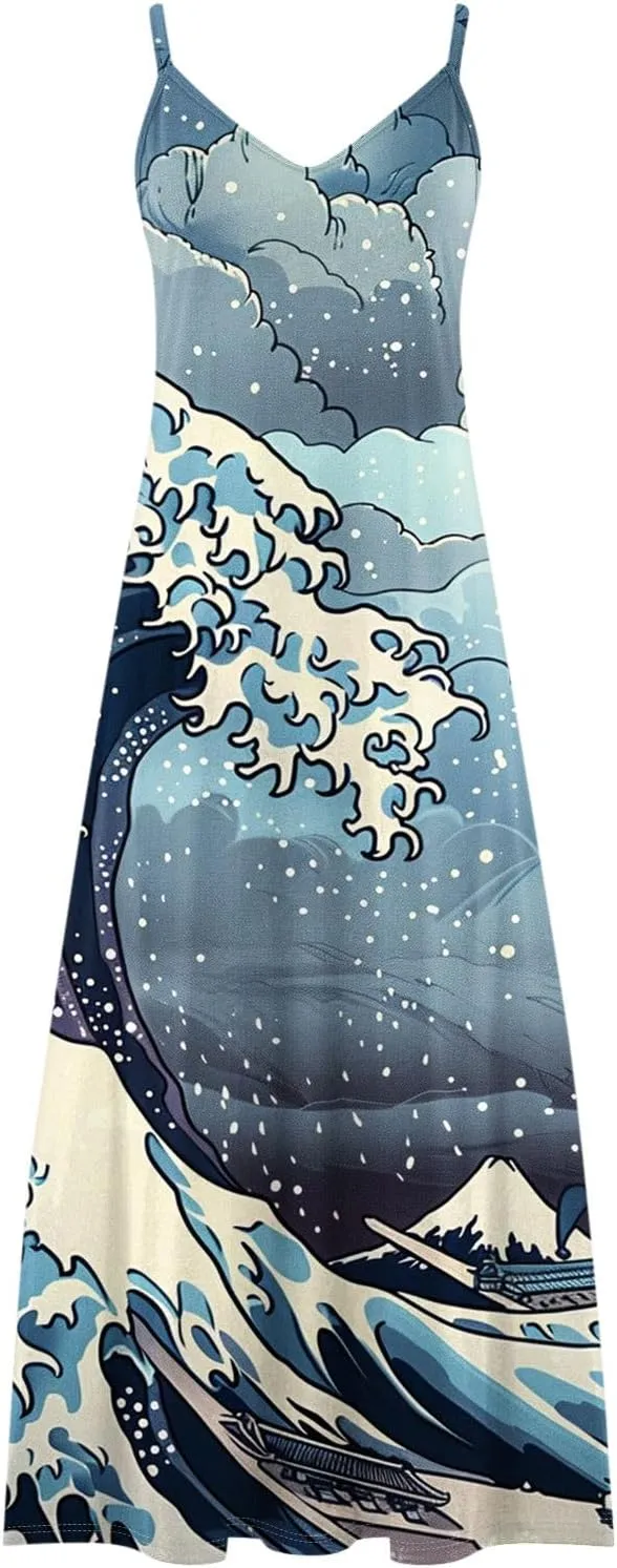 Summer Dresses for Women 2025 Vacation Floral Slip Dress Spaghetti Strap Flowers Printed Maxi Dresses Casual Sundress