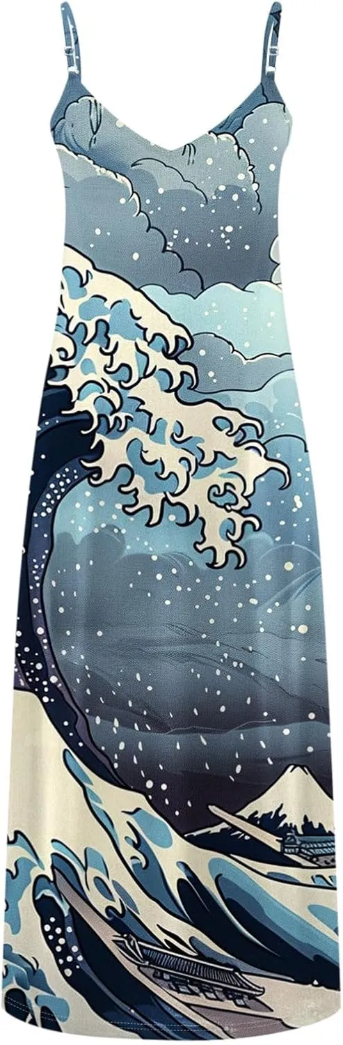 Summer Dresses for Women 2025 Vacation Floral Slip Dress Spaghetti Strap Flowers Printed Maxi Dresses Casual Sundress