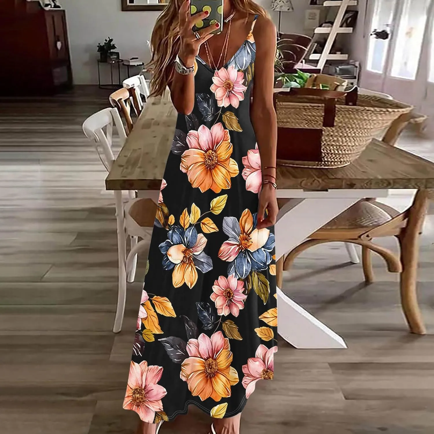 Summer Dresses for Women 2025 Vacation Floral Slip Dress Spaghetti Strap Flowers Printed Maxi Dresses Casual Sundress