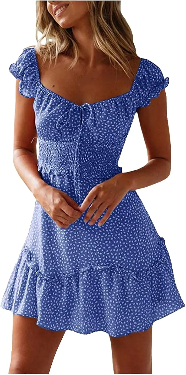 Summer Dresses for Women Ruffle Sleeve Sexy V Neck Casual Mini Dress 2025 Boho Vacation Beach Short Dresses Sundress