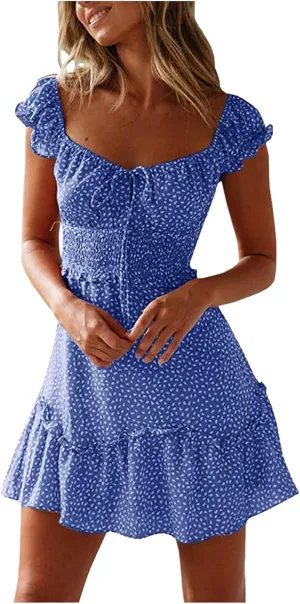 Summer Dresses for Women Ruffle Sleeve Sexy V Neck Casual Mini Dress 2025 Boho Vacation Beach Short Dresses Sundress