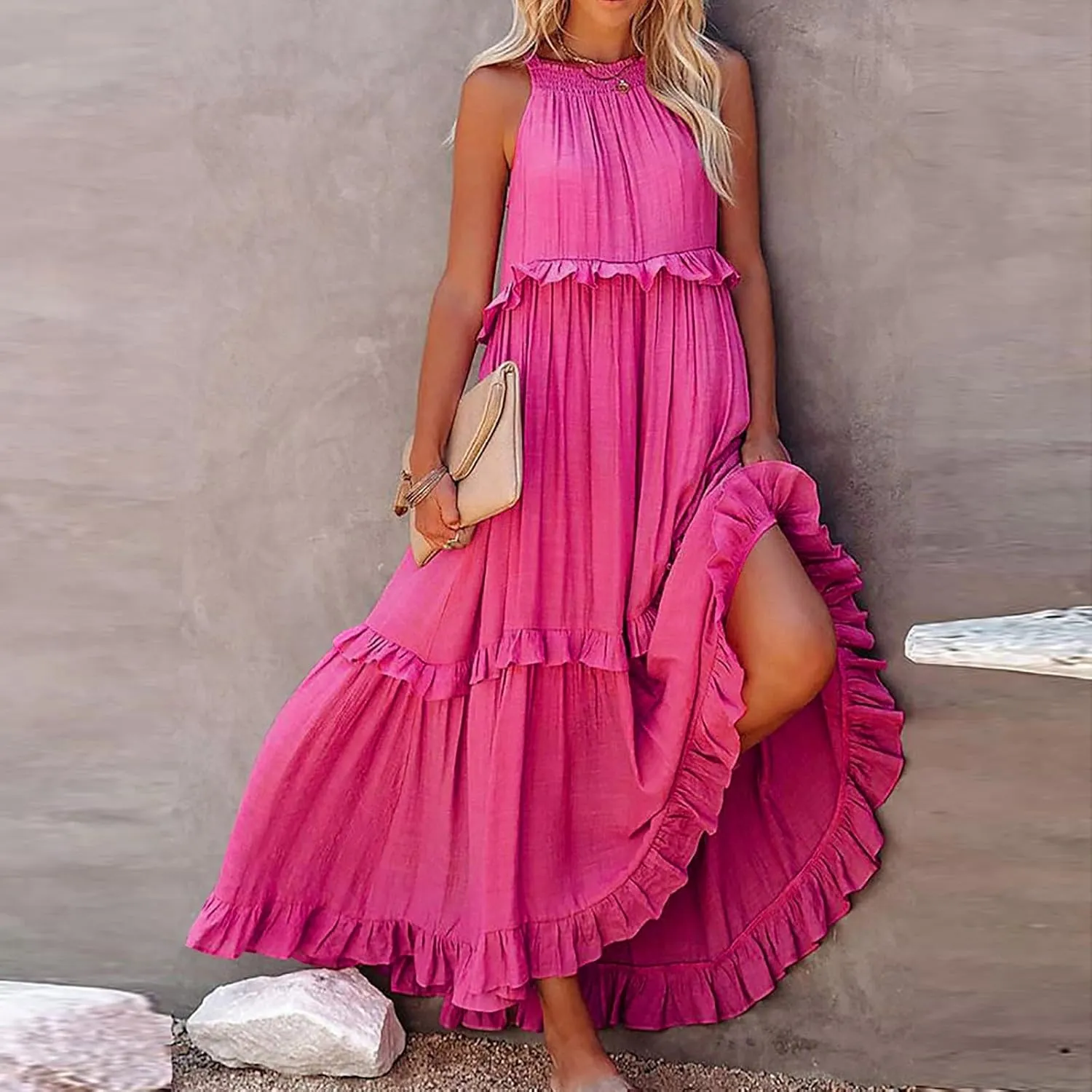 Summer Maxi Dresses for Women 2025 Elegant Flowy Tiered Ruffle Dress Casual Loose Swing Beach Vacation Clothes