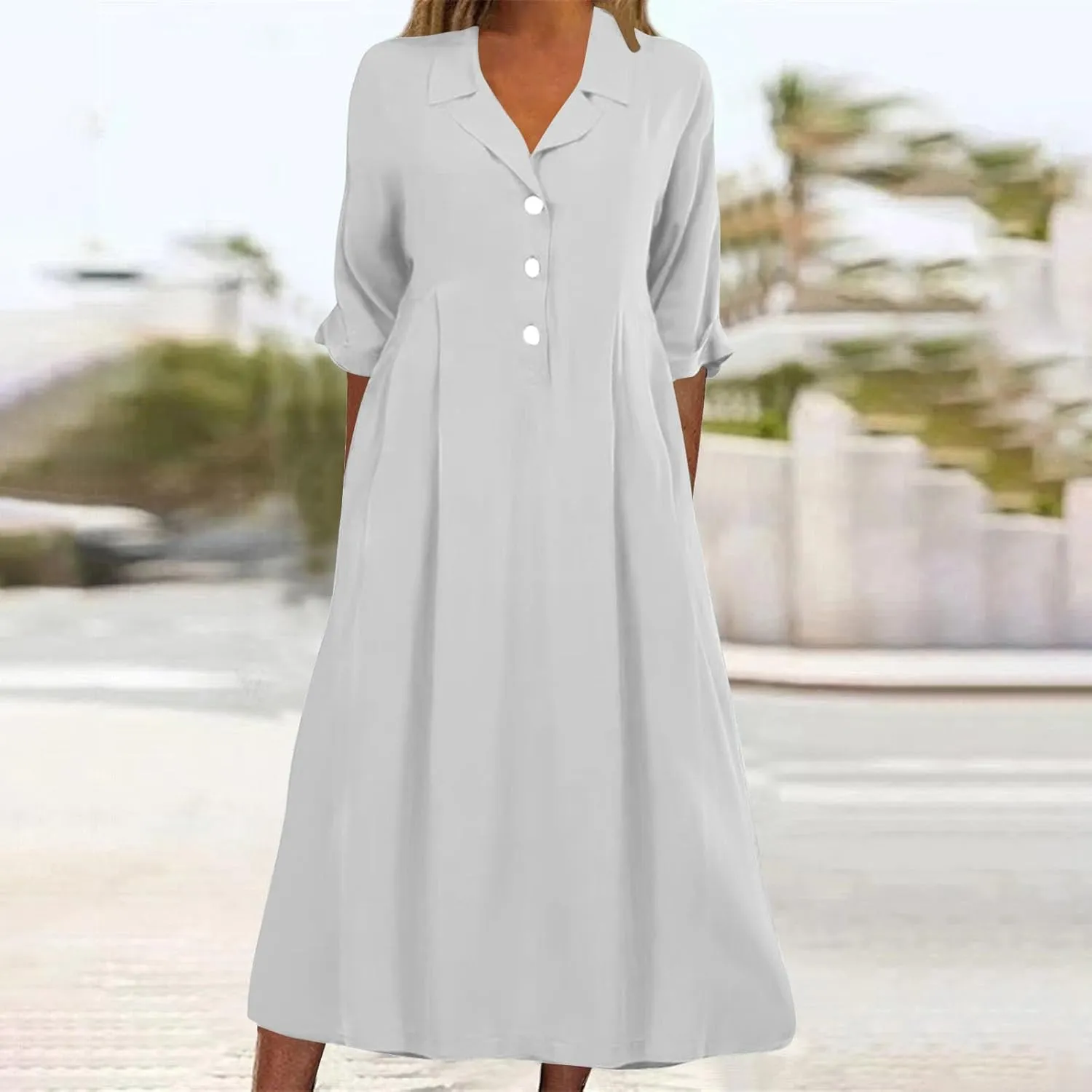 Summer Midi Dresses for Women 2024 Button Down Dress Lapel Neck Trendy Formal Plus Size Clothes Business Going Out