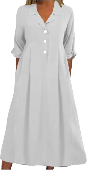 Summer Midi Dresses for Women 2024 Button Down Dress Lapel Neck Trendy Formal Plus Size Clothes Business Going Out