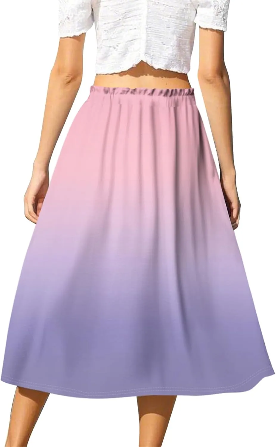 Summer Midi Skirts for Women 2025 Drawstring Elastic Waist Calf Length Skirts Pleated A-Line Polka Dots Boho Skirt