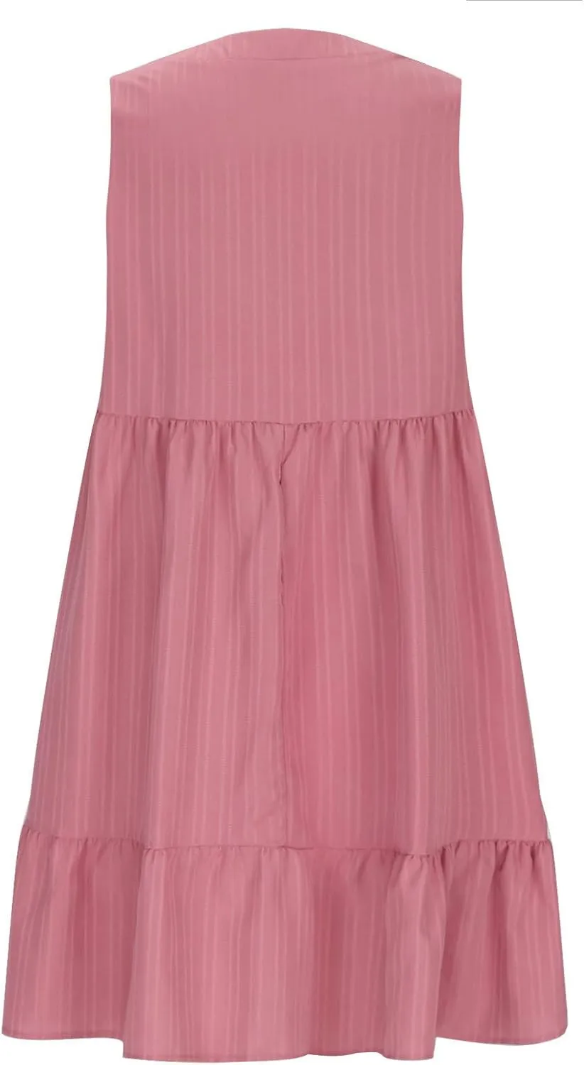 Summer Mini Dress for Women 2025 Pleated Ruffle Dresses Sleeveless V Neck Patchwork Sundress Beach Vacation Outfits
