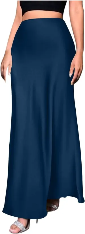 Summer Silk Satin Skirt for Women Fashion Solid Sexy High Waist Skirts Casual Stylish Cocktail Party Wedding Skirt