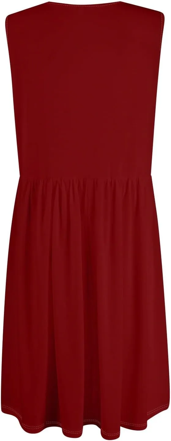 Sun Dresses for Women 2025 Summer Casual Sleeveless Button Beach Dresses Trendy Solid Color V Neck Dress with Pocket