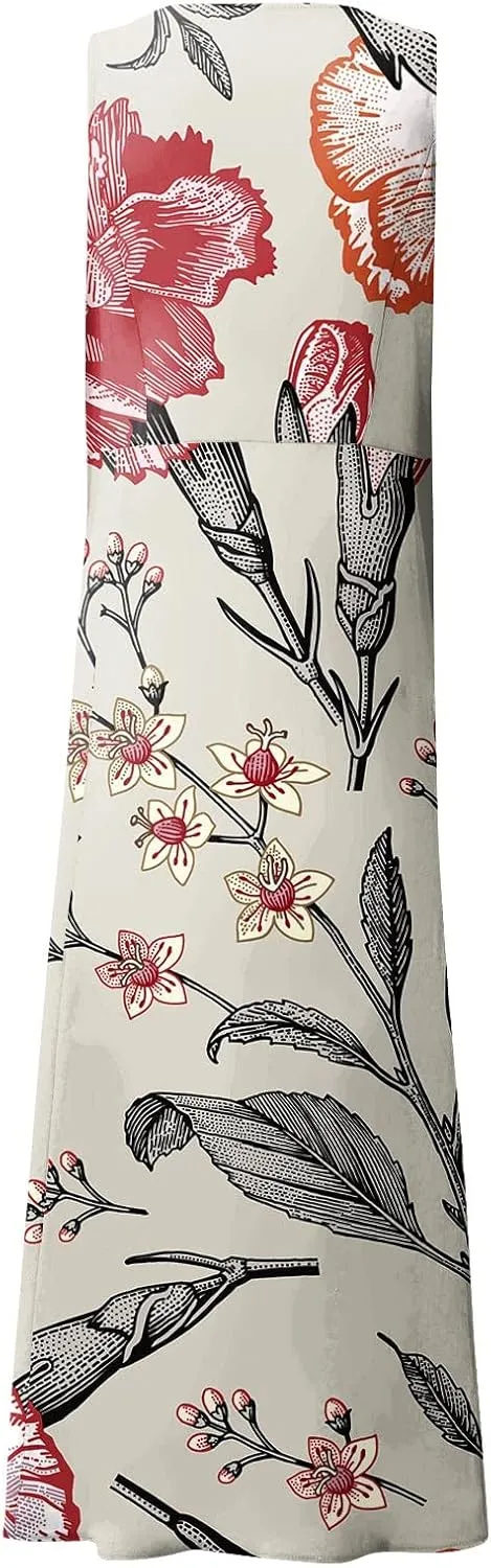 Sundress for Women 2025 Summer Sleeveless Print Dresses Flowy Casual Loose A Line Pleated Evening Dress with Pocket