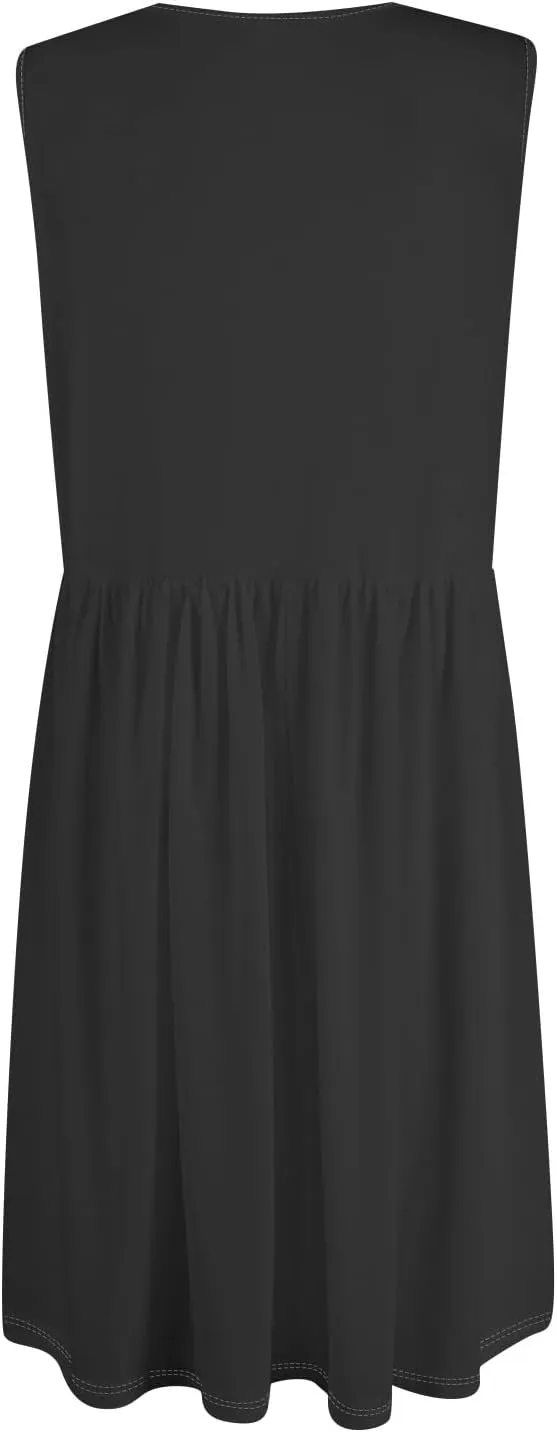 Sundresses for Women 2025 Sleeveless Midi Dress with Pockets V Neck Button Down Summer Dresses for Baech Vacation