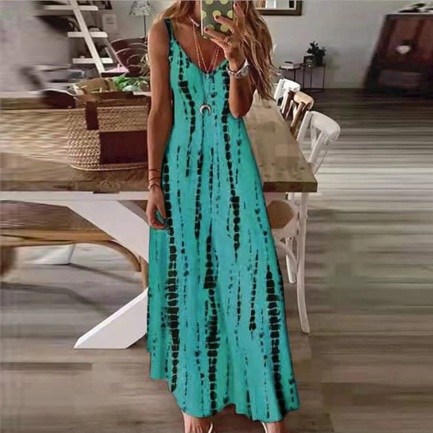 Sundresses for Women Casual Summer 2024 Boho Floral Print Spaghetti Strap Long Maxi Dresses Flowy Swing Beach Vacation Dress