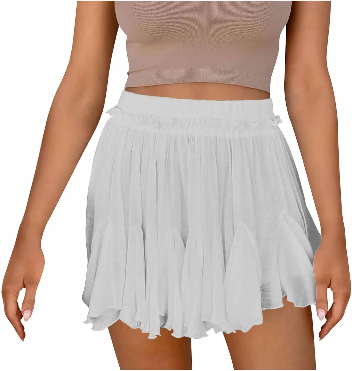 TANGNADE Women Flowy Skirt Summer Dressy Casual Boho Ruffle Mini Skirts Pleated High Waist Cute Skorts Trendy Clothes