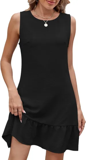 Tank Dresses for Women 2025 Trendy Dressy Casual Elegant Mini Dress Ruffle Hem Sexy Back Tie Summer Beach Dresses