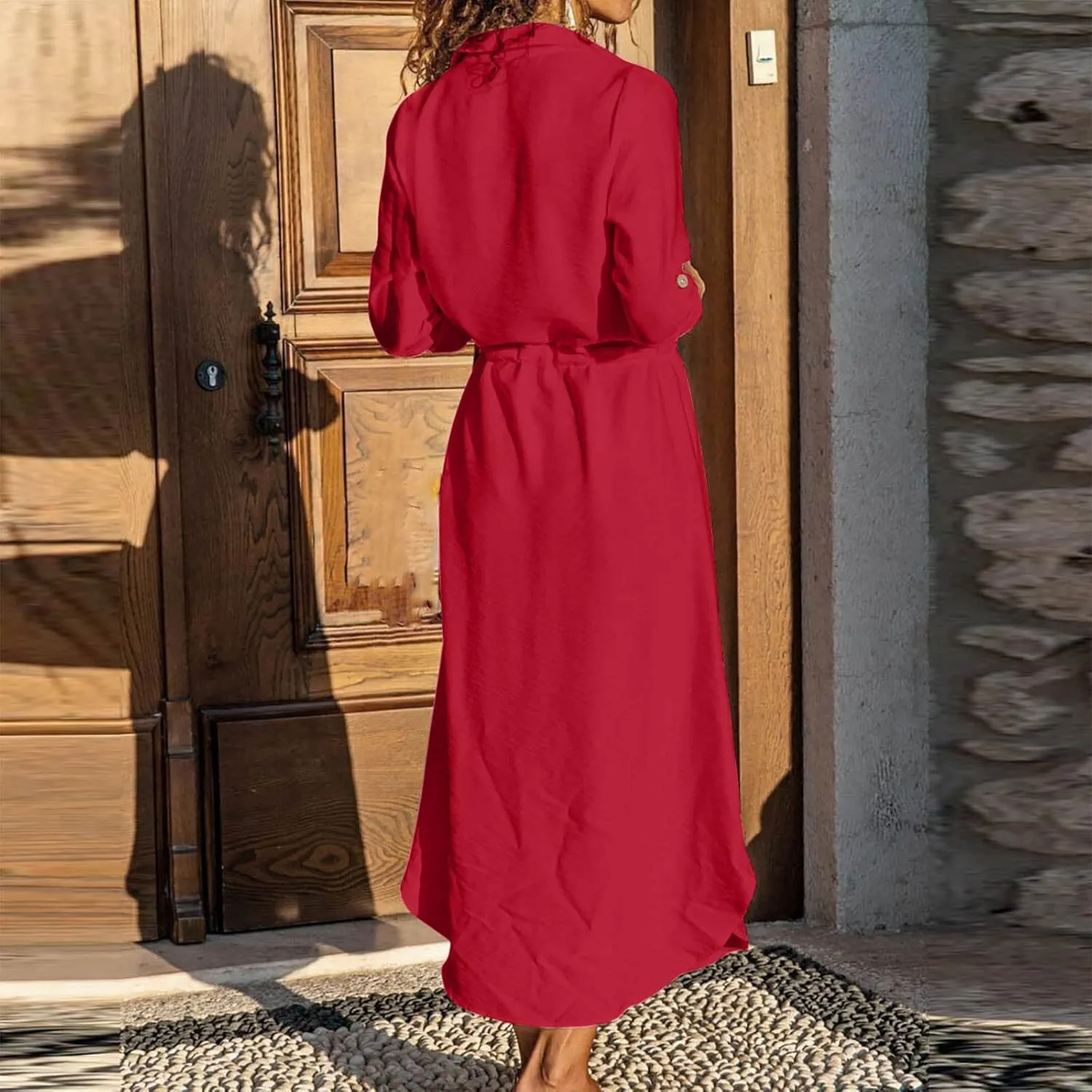 TARIENDY Maxi Dress for Women,Women's Button Down Vacation Outfits Long Sleeve Dresses Plus Size Summer Shirt Sundresses