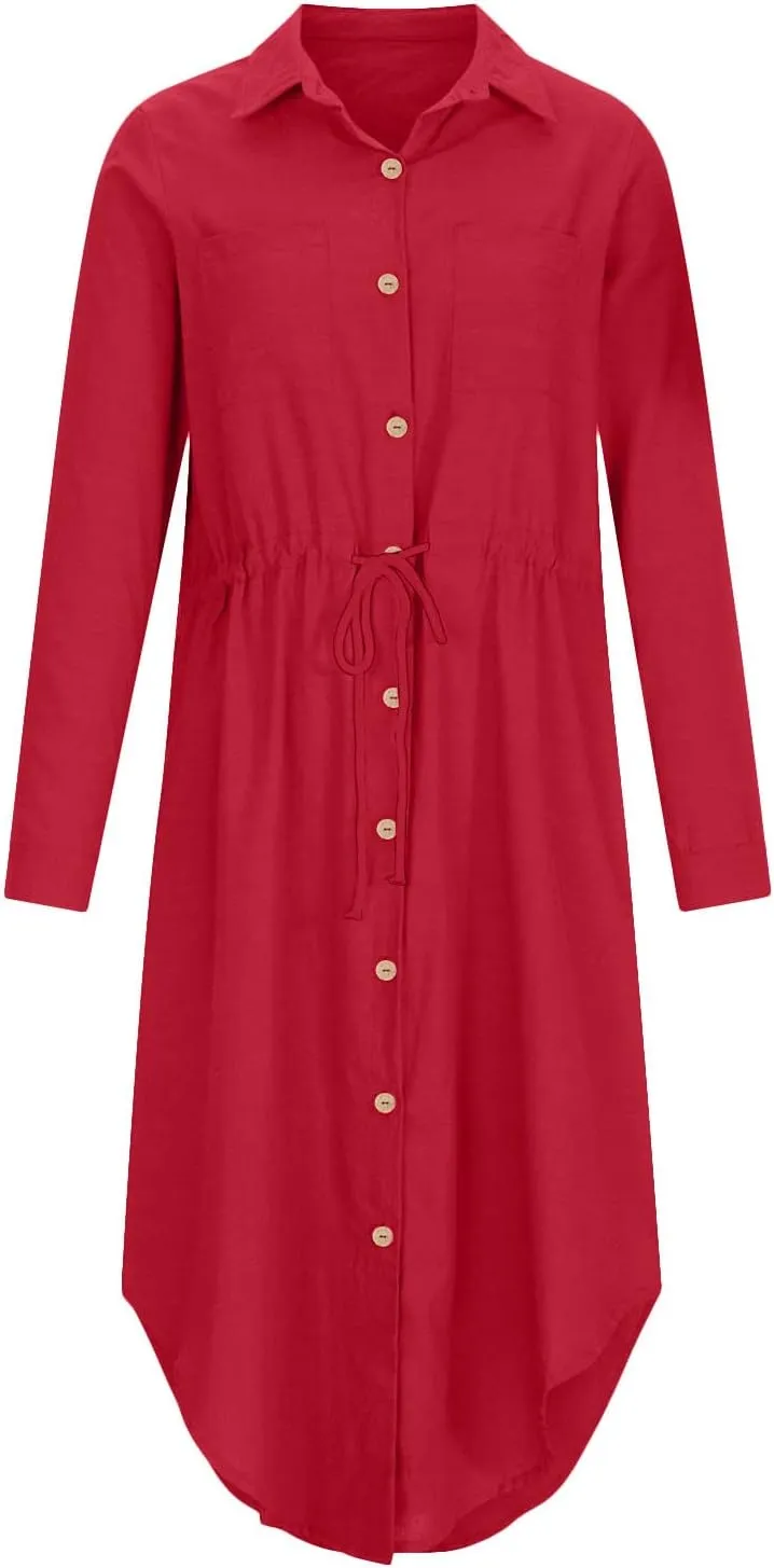 TARIENDY Maxi Dress for Women,Women's Button Down Vacation Outfits Long Sleeve Dresses Plus Size Summer Shirt Sundresses