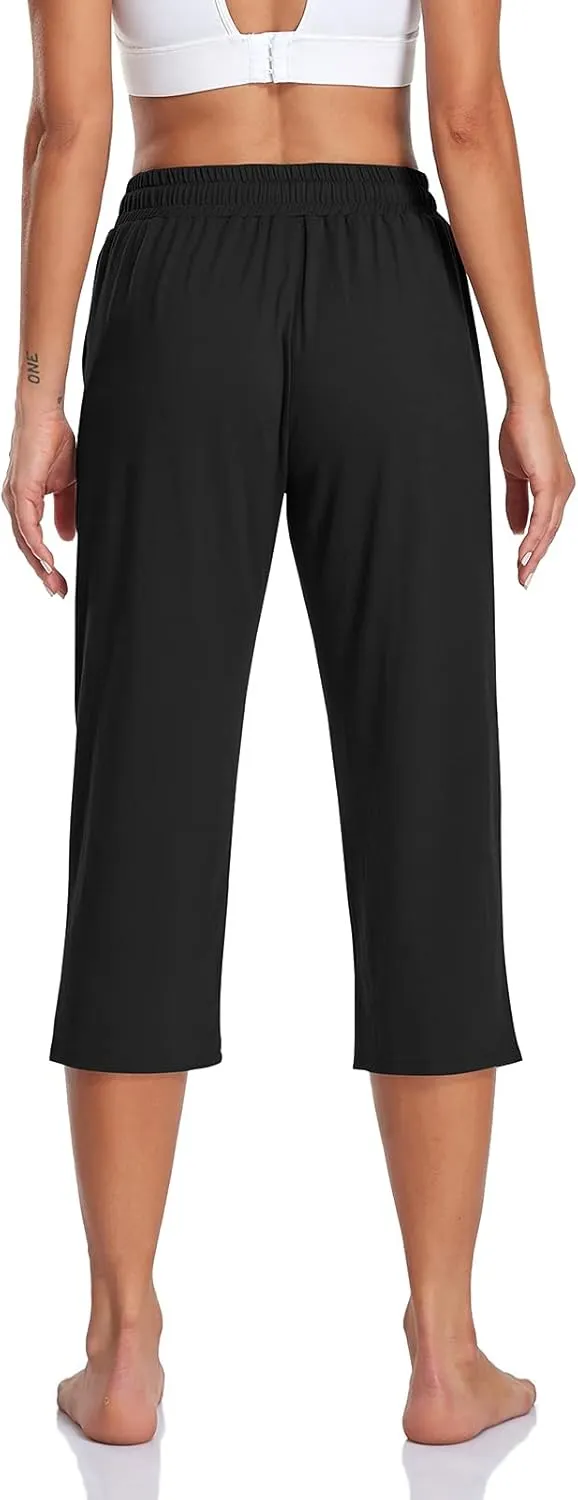 TARSE Women's Capri Yoga Pants Loose Soft Drawstring Workout Sweatpants Causal Lounge Pants with Pockets