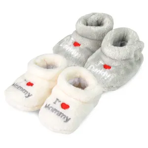 TeeHee Socks Baby Fleece Booties White/Grey 2-Pack (40000)