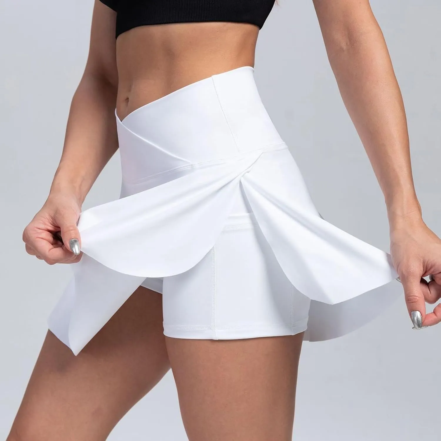 Tennis Skirts for Women with Shorts High Waisted Athletic Skorts Summer Crossover Slit Golf Skirt with Pockets