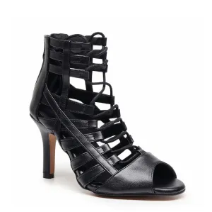 Tiyah - Strappy Open Toe Vegan Lace Up Latin Dance Shoes (Street Sole)