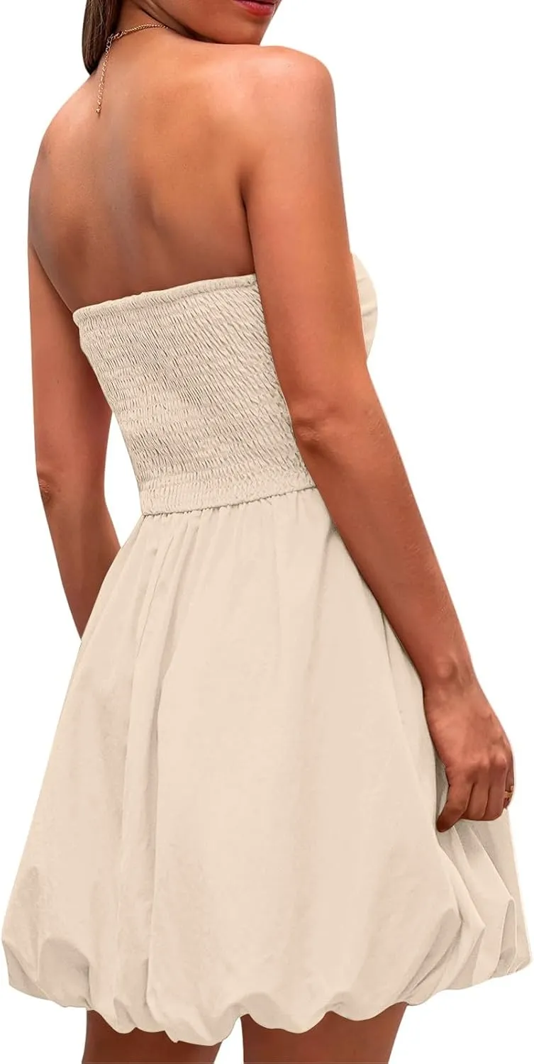 Tube Top Dress for Women Summer Solid Strapless Mini Dresses Off The Shoudle Ruffle Beach Dress