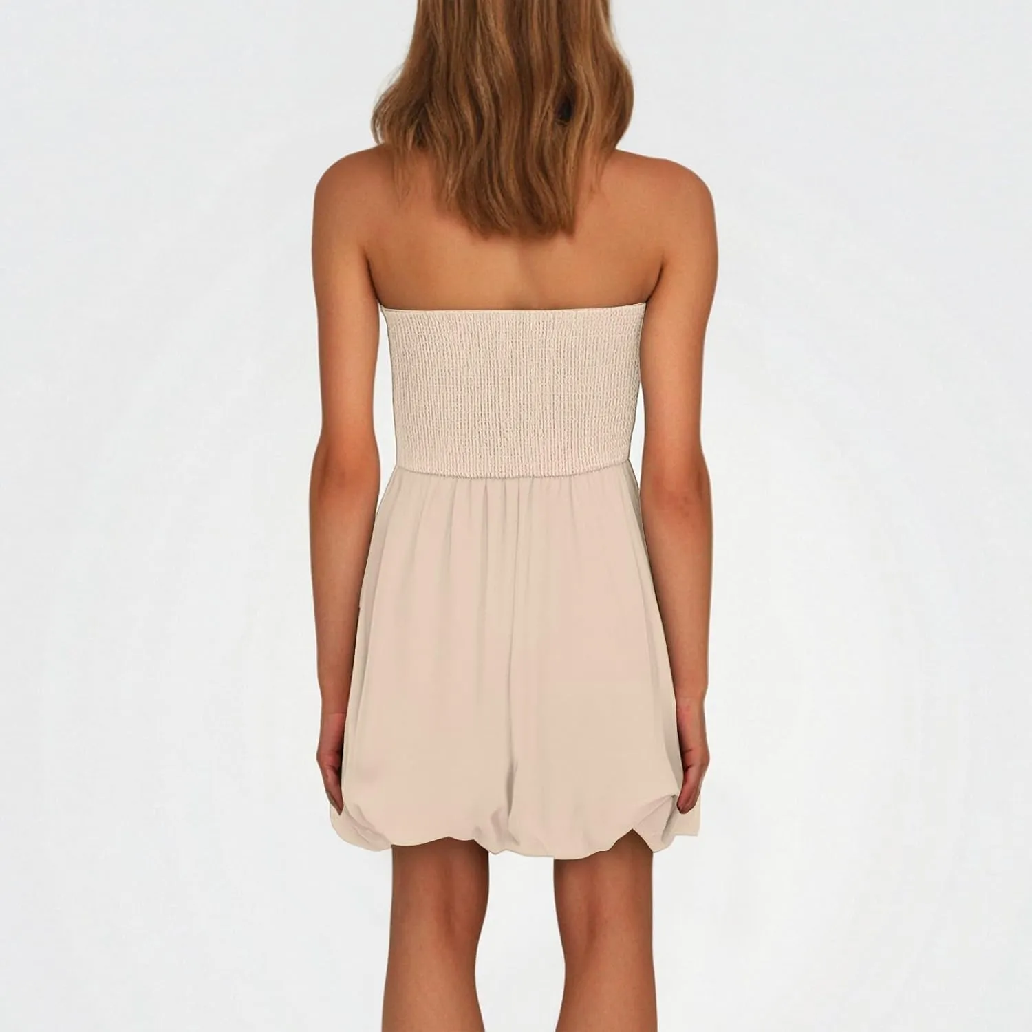Tube Top Dress for Women Summer Solid Strapless Mini Dresses Off The Shoudle Ruffle Beach Dress