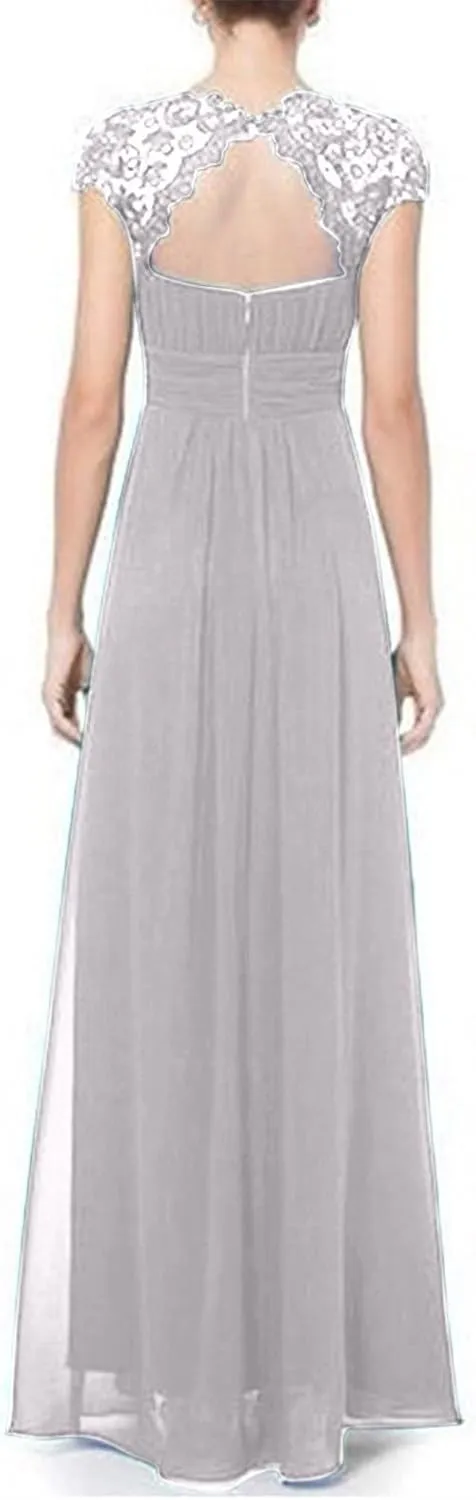 Uillui Womnes Gowns and Evening Dresses for Wedding Guest Fairy Lace Crochet Chiffon Maxi Dresses Formal Evening Party Gowns
