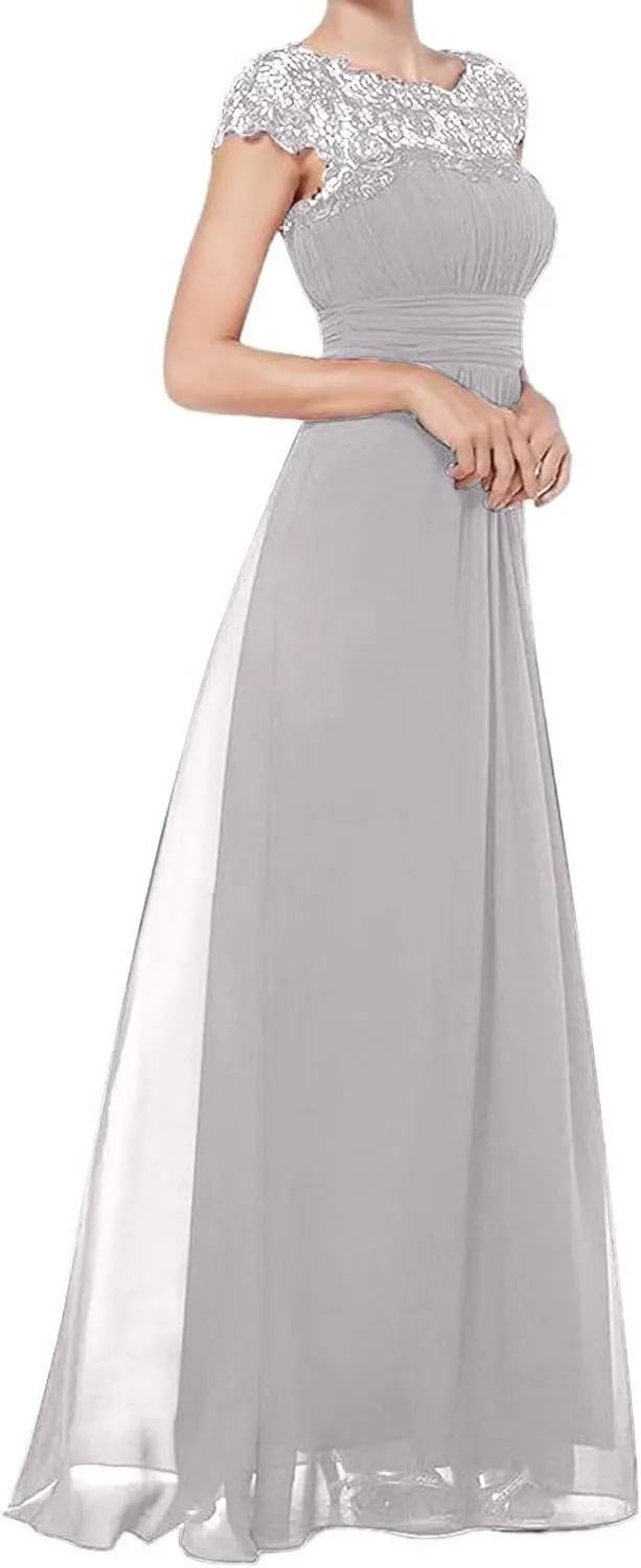 Uillui Womnes Gowns and Evening Dresses for Wedding Guest Fairy Lace Crochet Chiffon Maxi Dresses Formal Evening Party Gowns